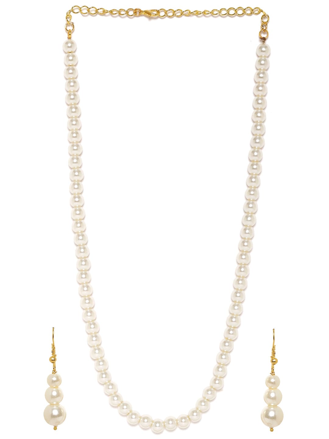 Stunning Pearls Long Necklace Set White