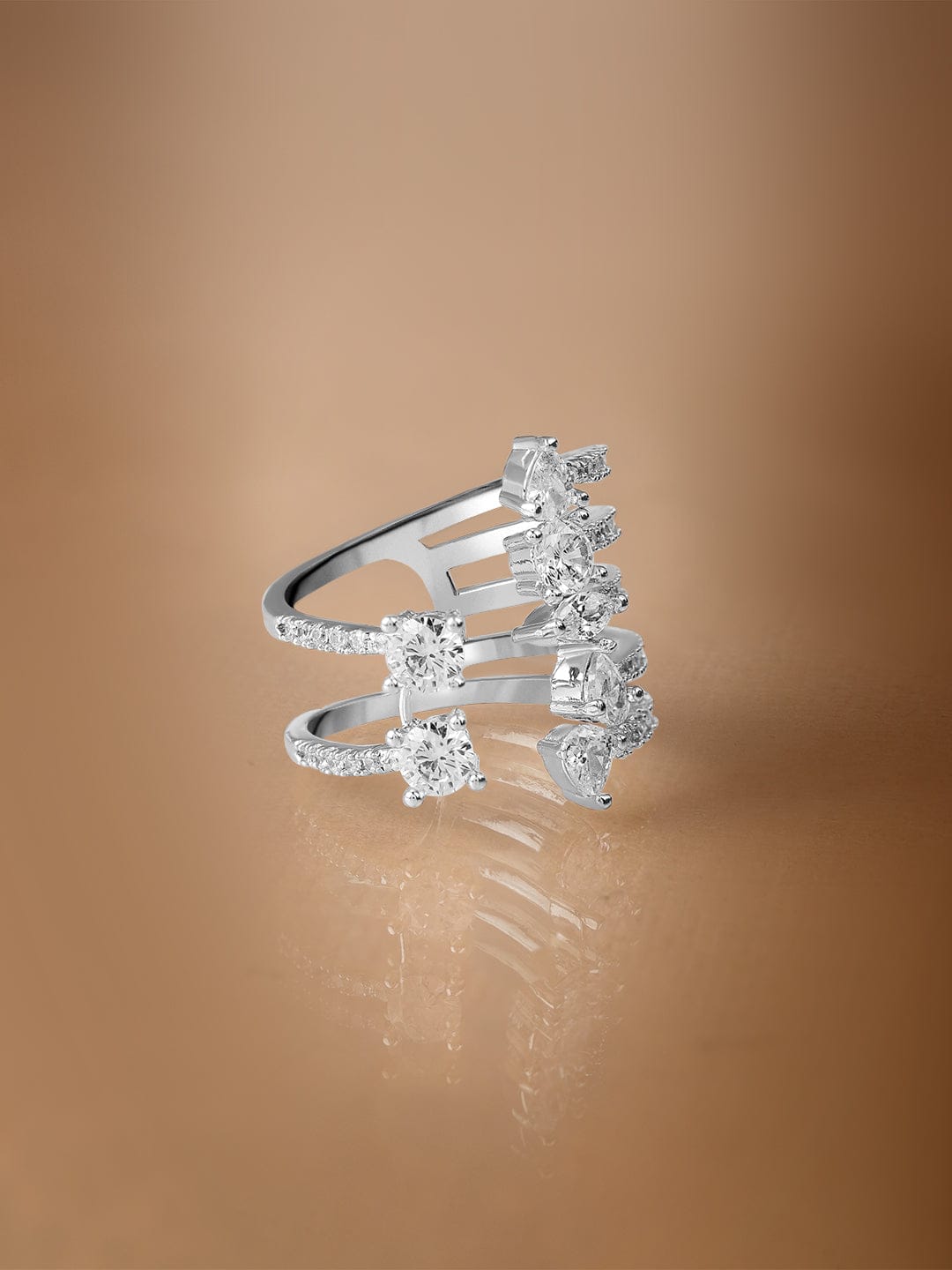 Adjustable American Diamond Zirconia Ring Silver