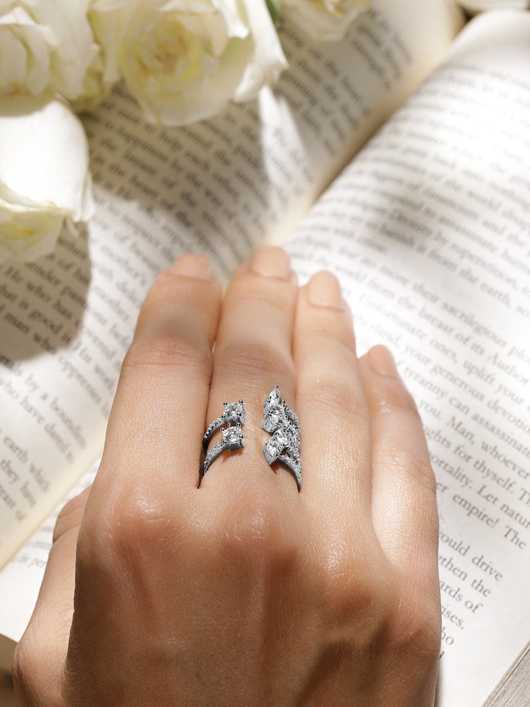 Adjustable American Diamond Zirconia Ring Silver