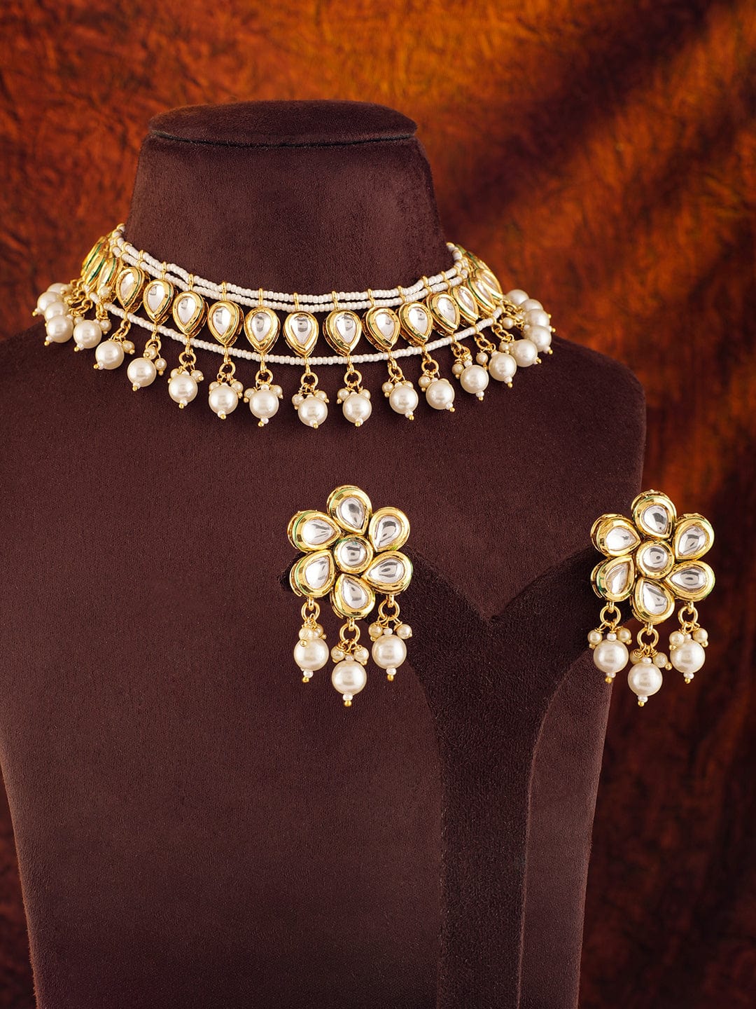 Minimal Kundan Heritage Necklace Set Gold