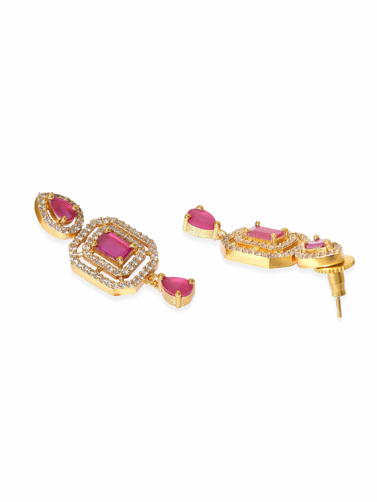 American Diamond Zirconia Pink Studded Choker Set Gold::Red