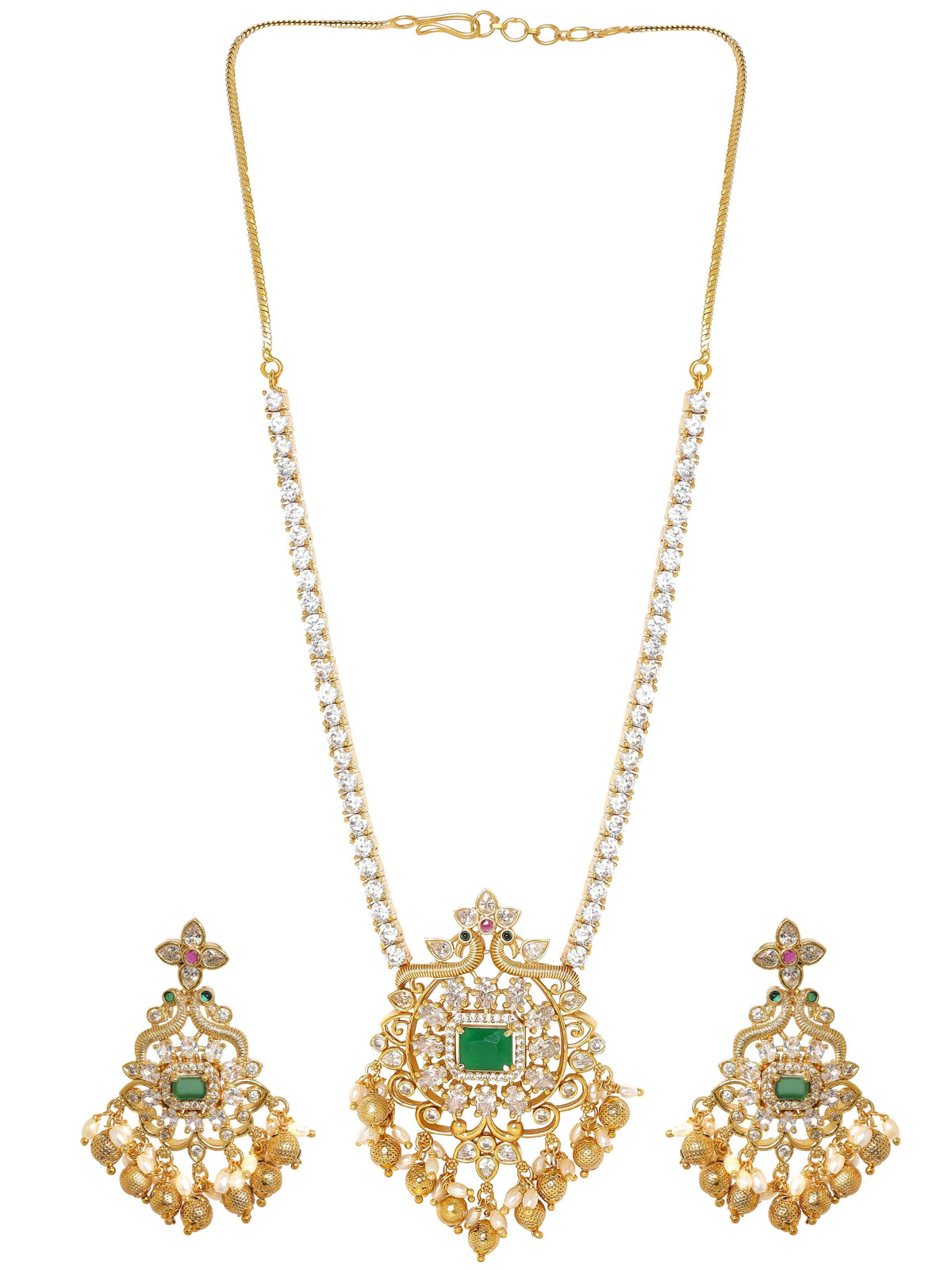 White Clustered Gold Beads Necklace Set Gold