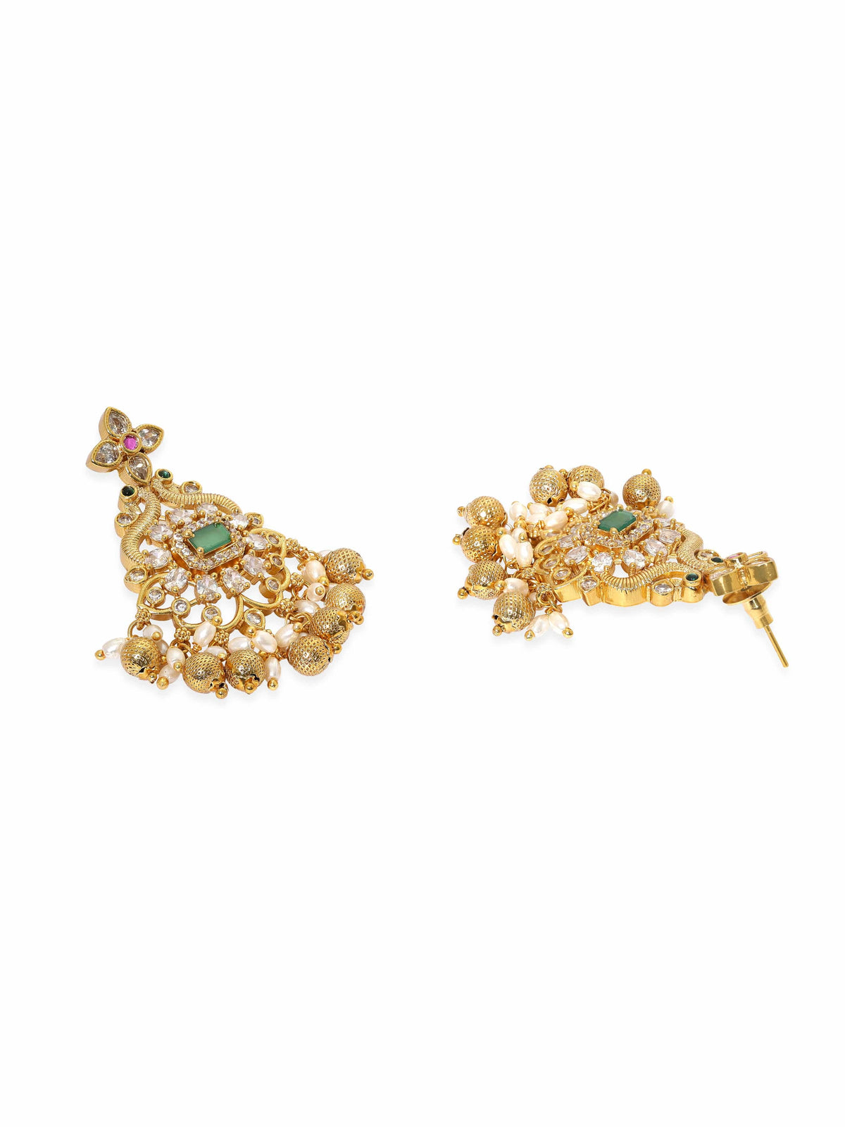 White Clustered Gold Beads Necklace Set Gold