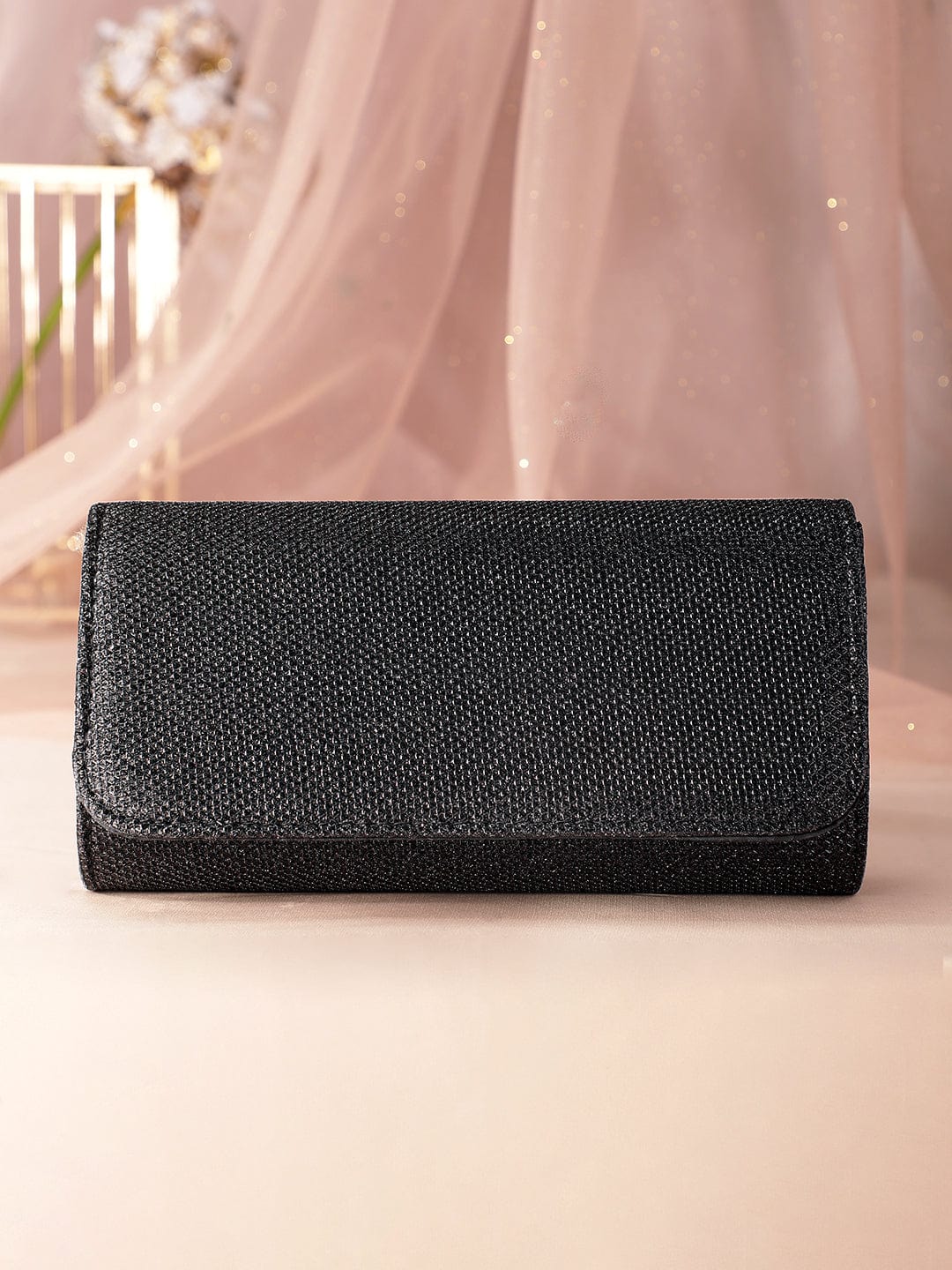 Rubans Radiant Splendor Handcrafted Shimmery Clutch Black