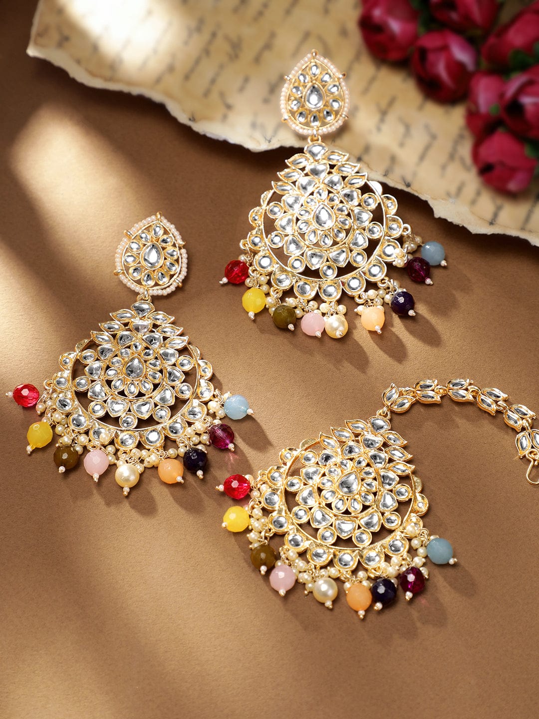 Dancing Hues Multicolour Maangtikka Set Gold
