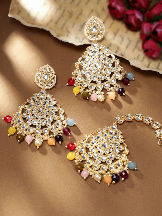 Dancing Hues Multicolour Maangtikka Set Gold