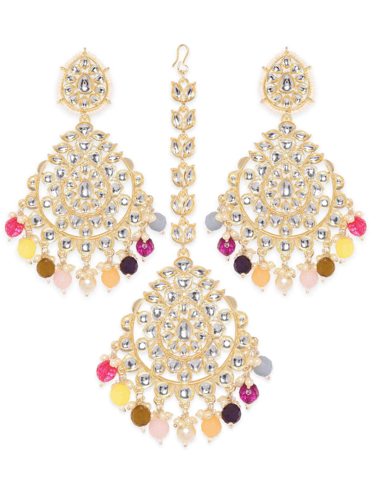 Dancing Hues Multicolour Maangtikka Set Gold