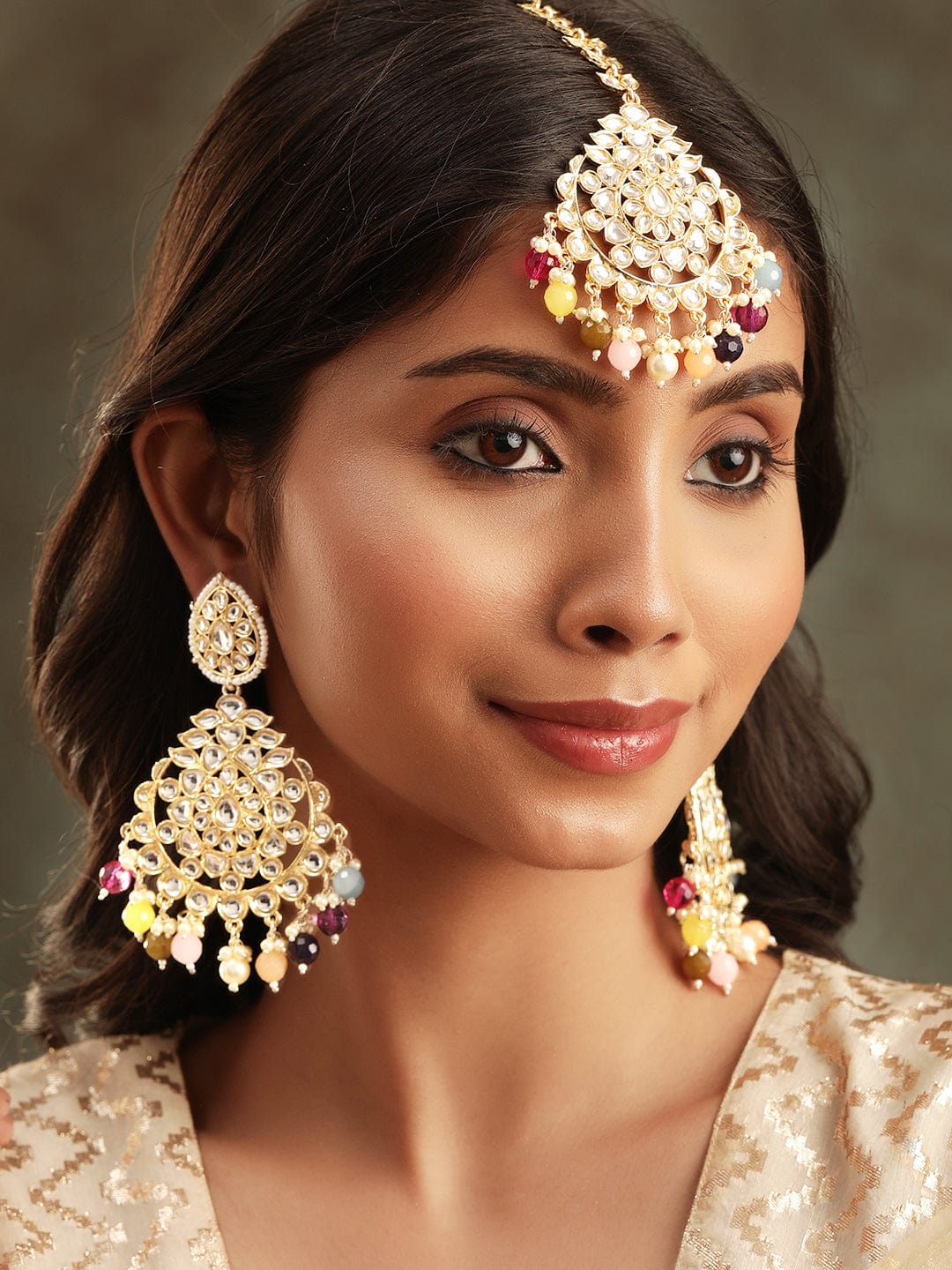 Dancing Hues Multicolour Maangtikka Set Gold