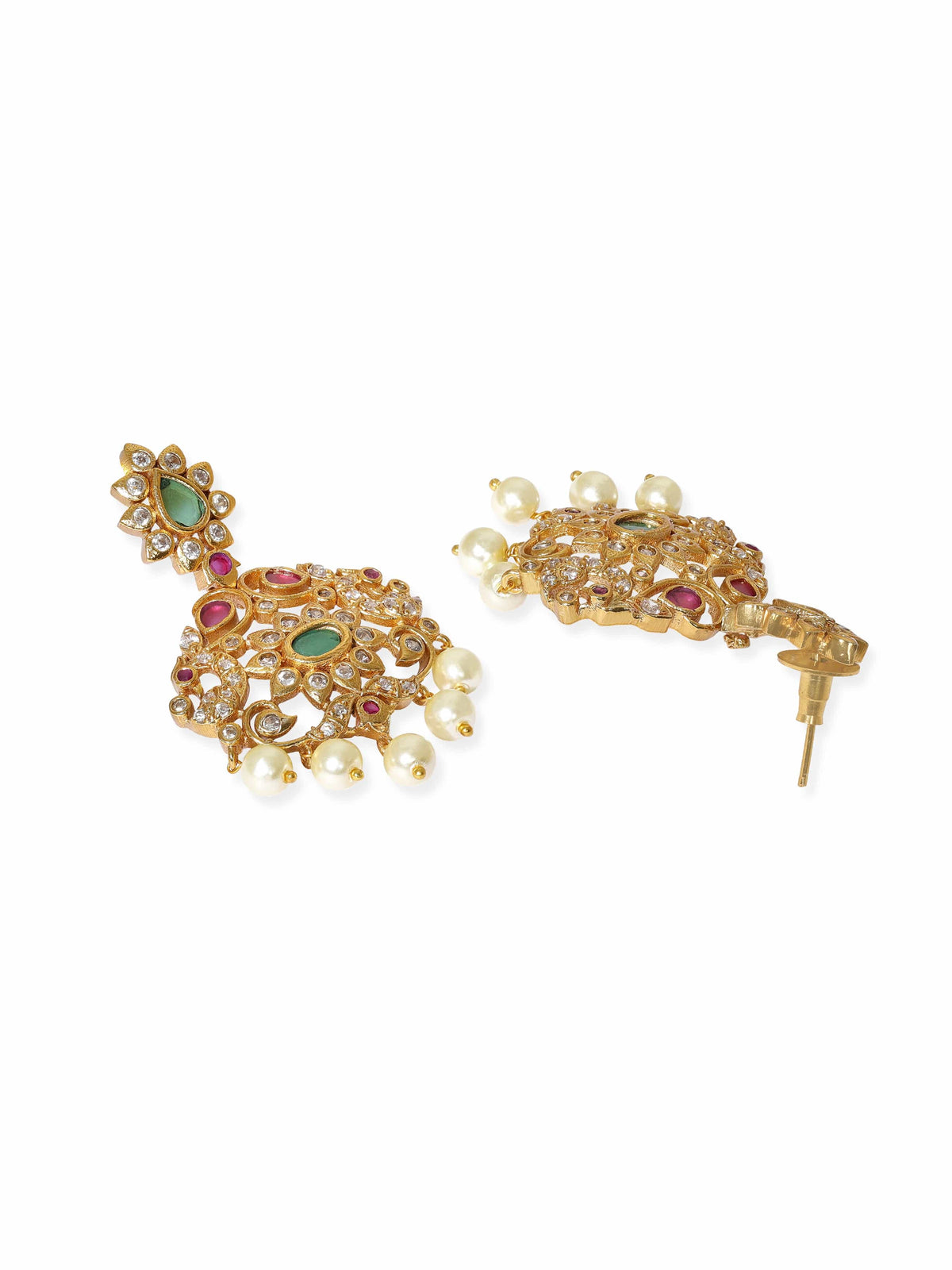 Traditional Grace Red Green American Diamond Zirconia Necklace Set Gold