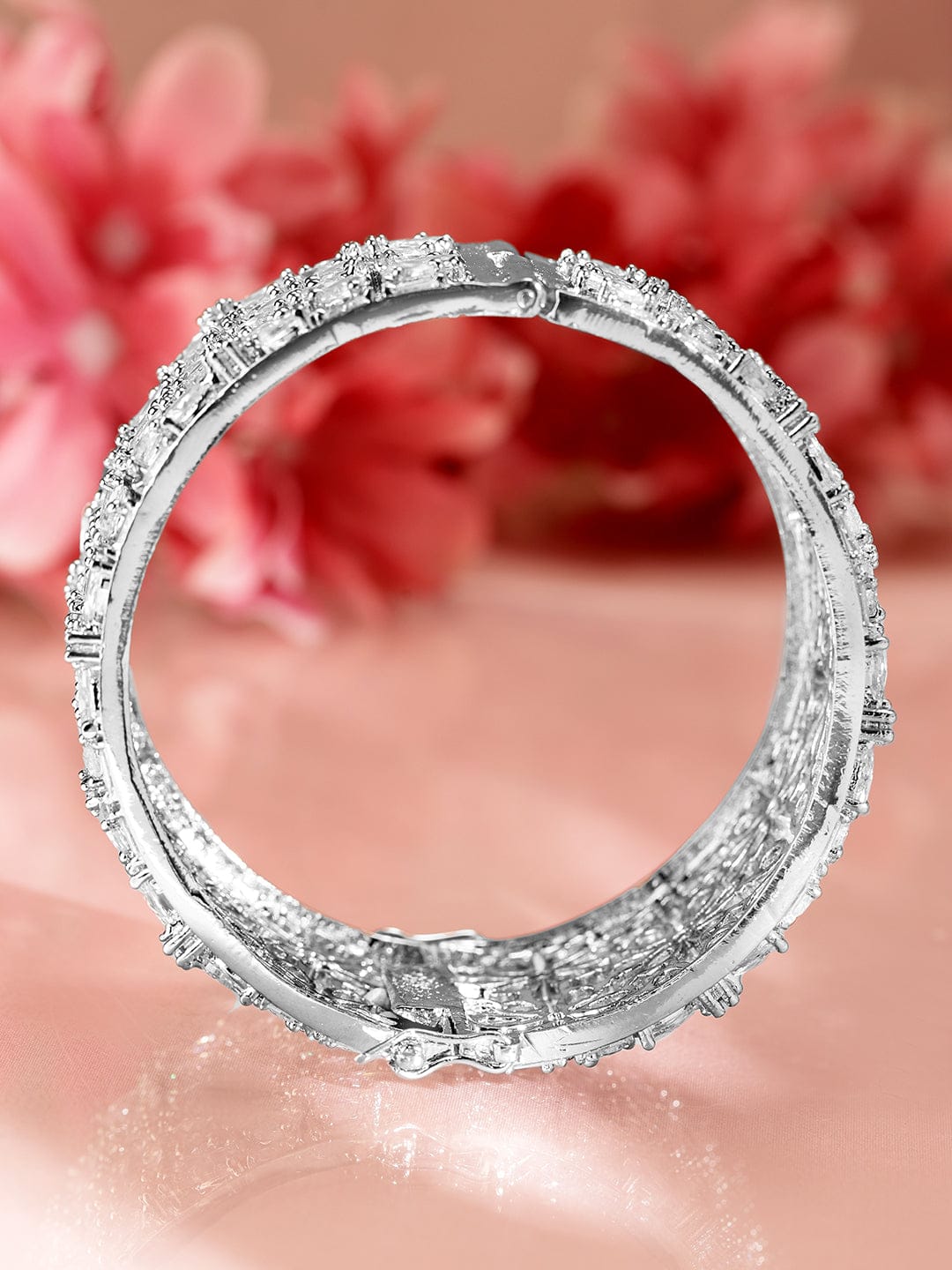Rubans Rhodium-Plated AAA Cubic Zirconia Studded Handcrafted Openable Premium Bracelet フリーサイズ