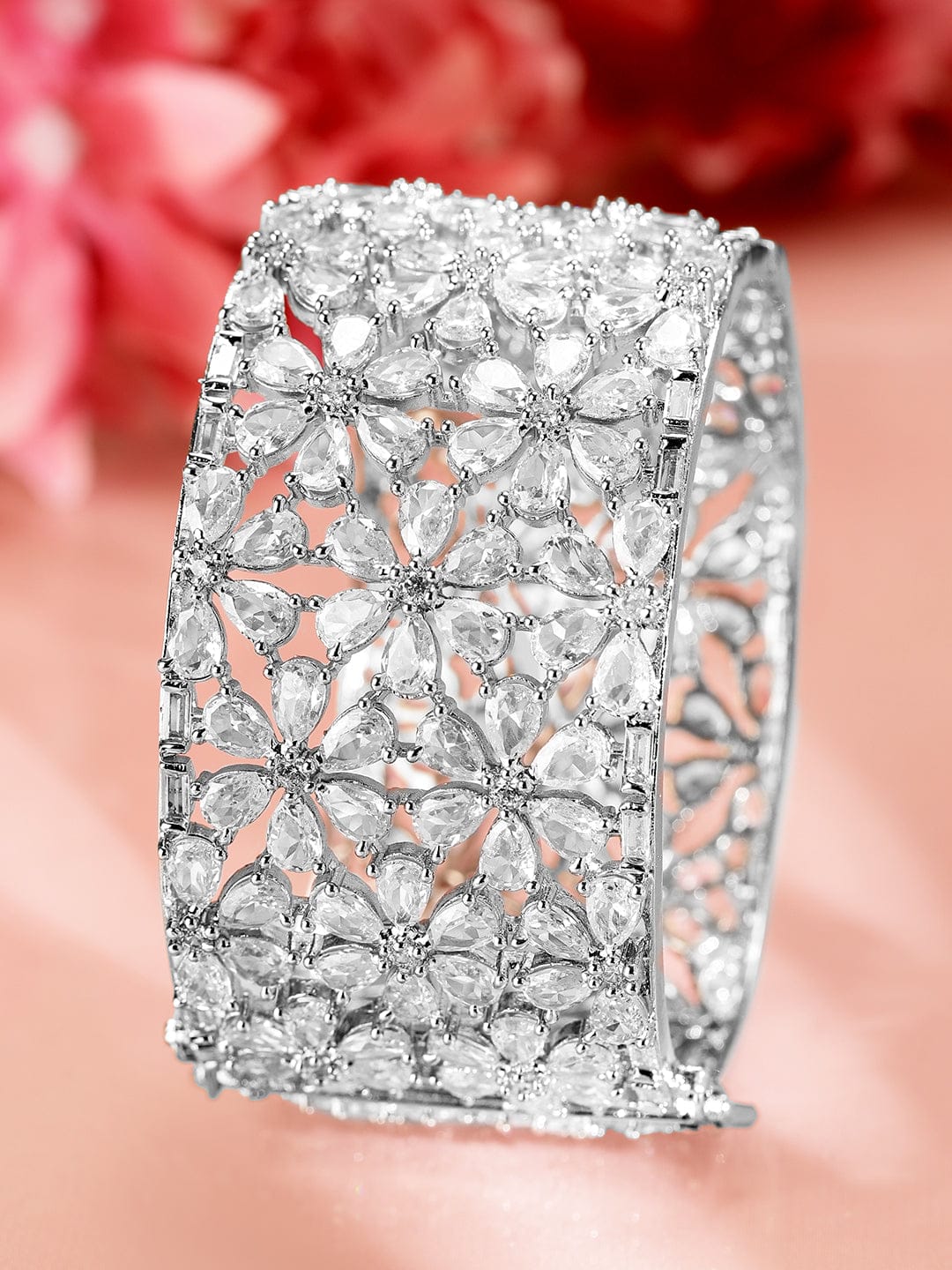 Rubans Rhodium-Plated AAA Cubic Zirconia Studded Handcrafted Openable Premium Bracelet フリーサイズ