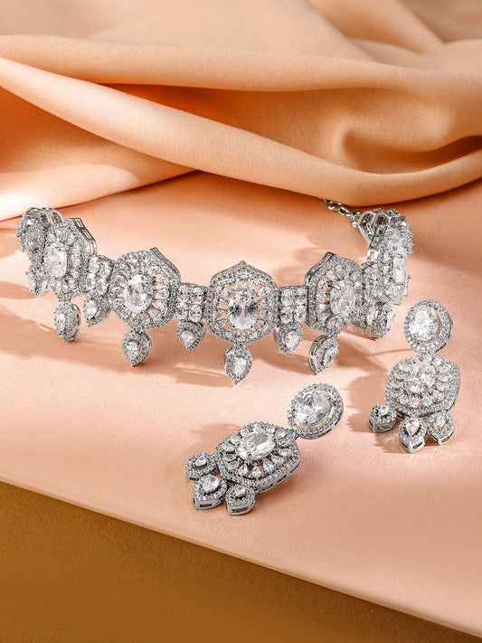 Studded Choker Set in American Diamond Zirconia フリーサイズ