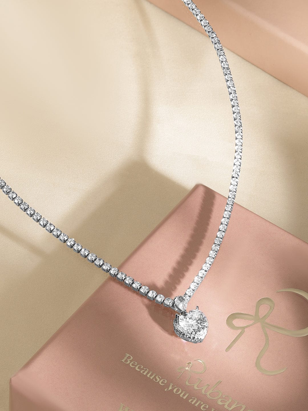 Pure-hearted American Diamond Zirconia Studded Necklace Silver