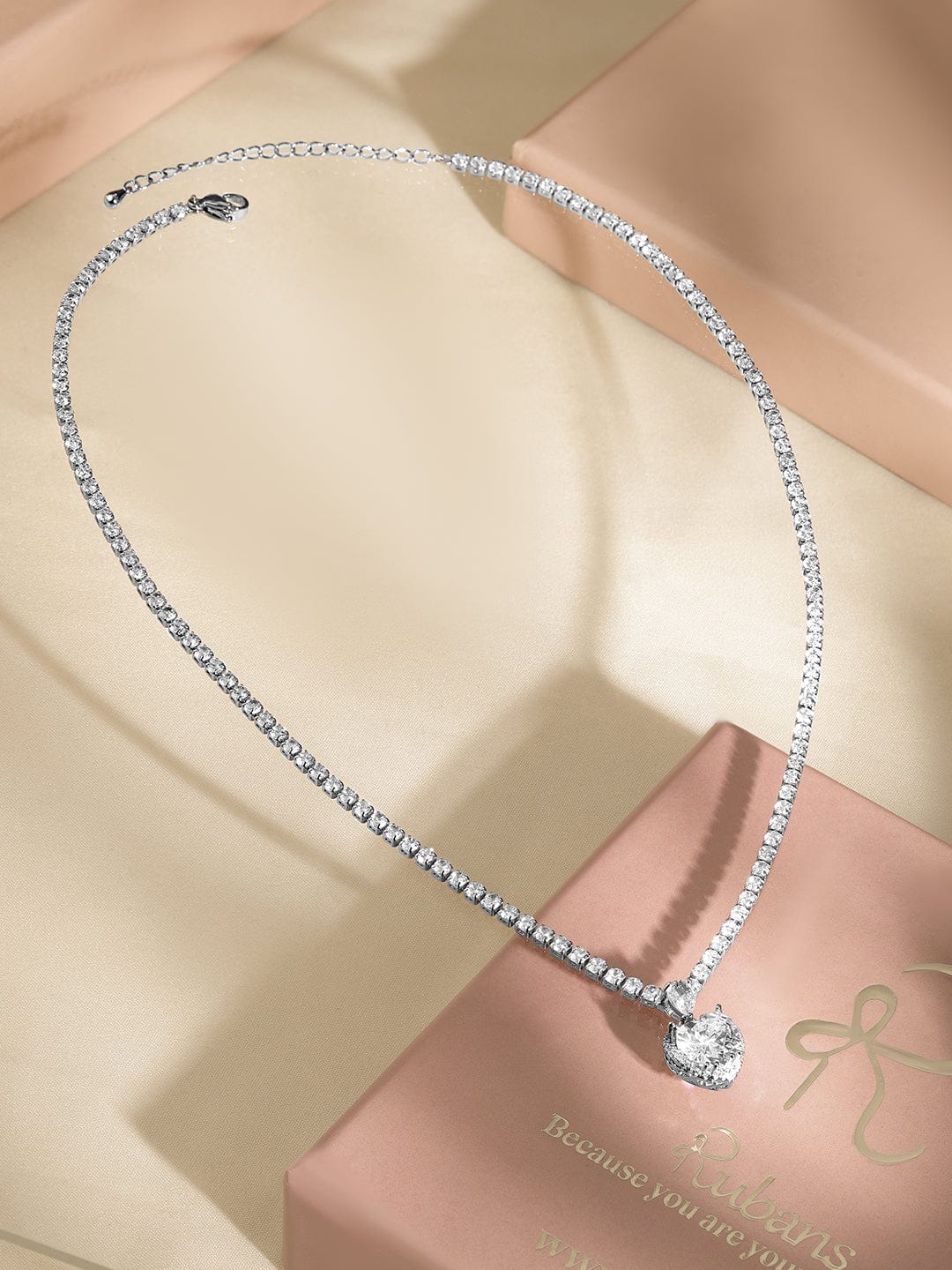 Pure-hearted American Diamond Zirconia Studded Necklace Silver