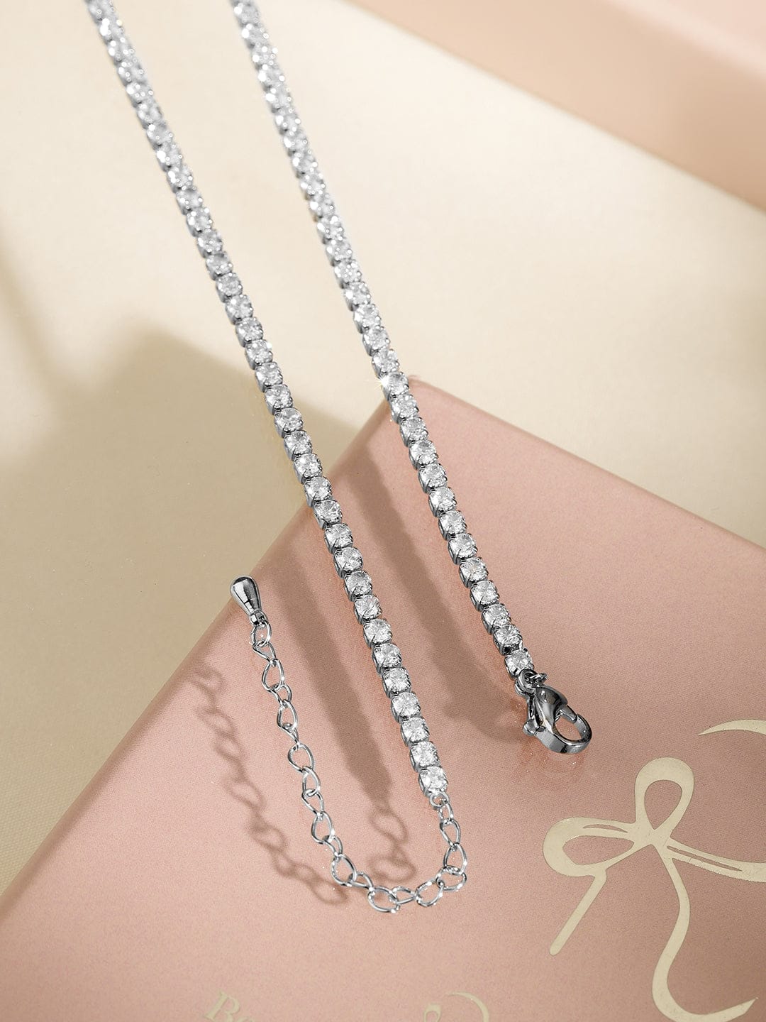 Pure-hearted American Diamond Zirconia Studded Necklace Silver