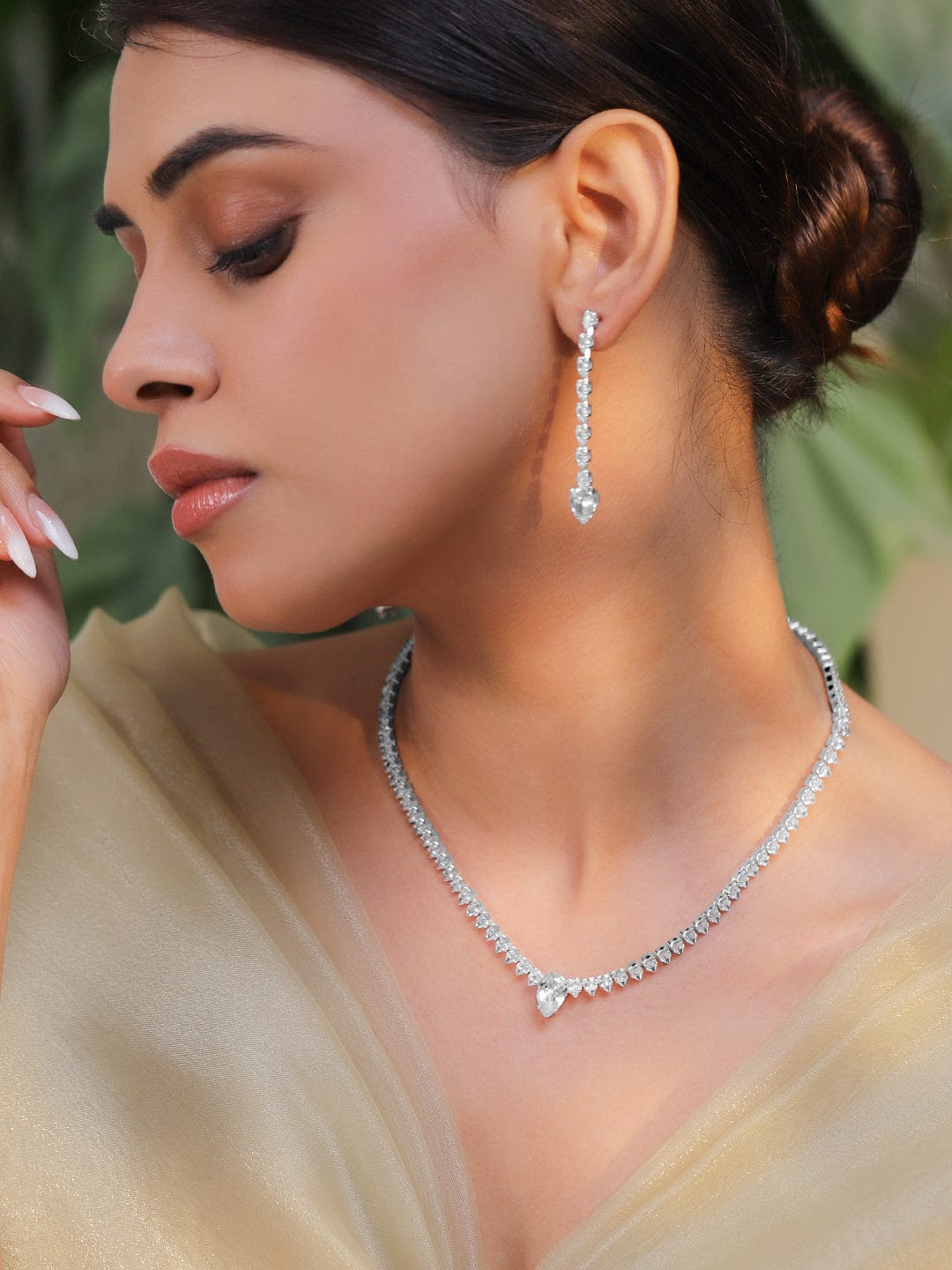 【Rubans】 Teardrop American Diamond Zirconia Necklace Set｜ロジウムメッキ ティアドロップ AD ジルコニア ネックレスセット