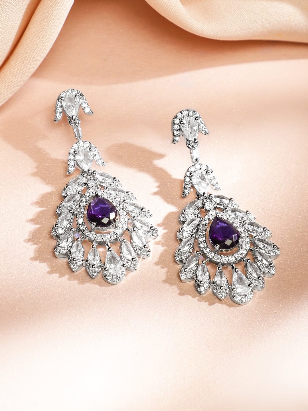 Blue Teardrop American Diamond Zirconia Necklace Set Purple