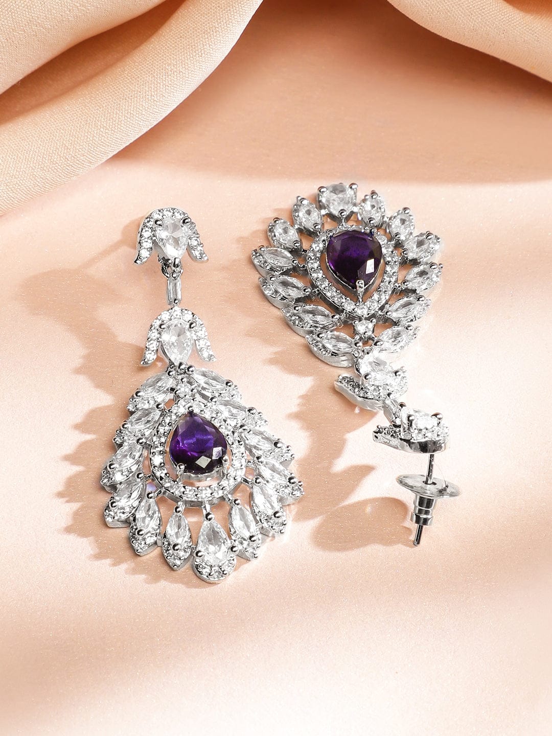 Blue Teardrop American Diamond Zirconia Necklace Set Purple