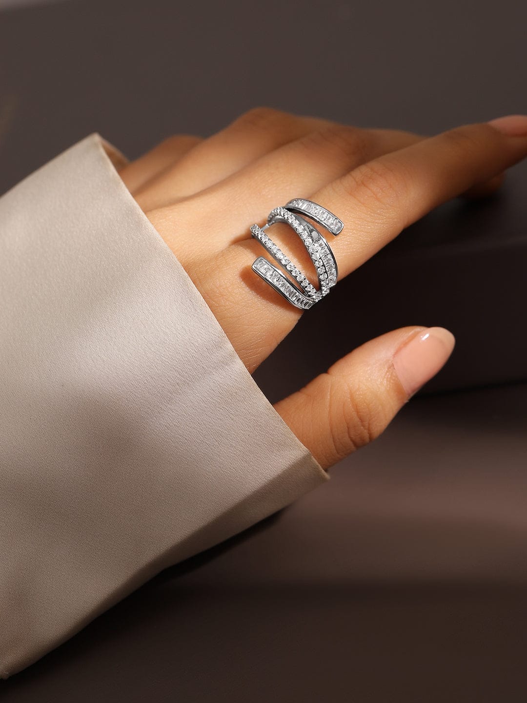Multi-Layered American Diamond Zirconia Ring Silver