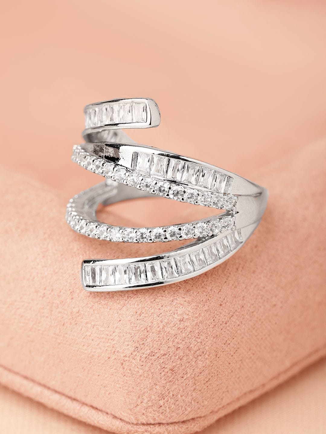 Multi-Layered American Diamond Zirconia Ring Silver