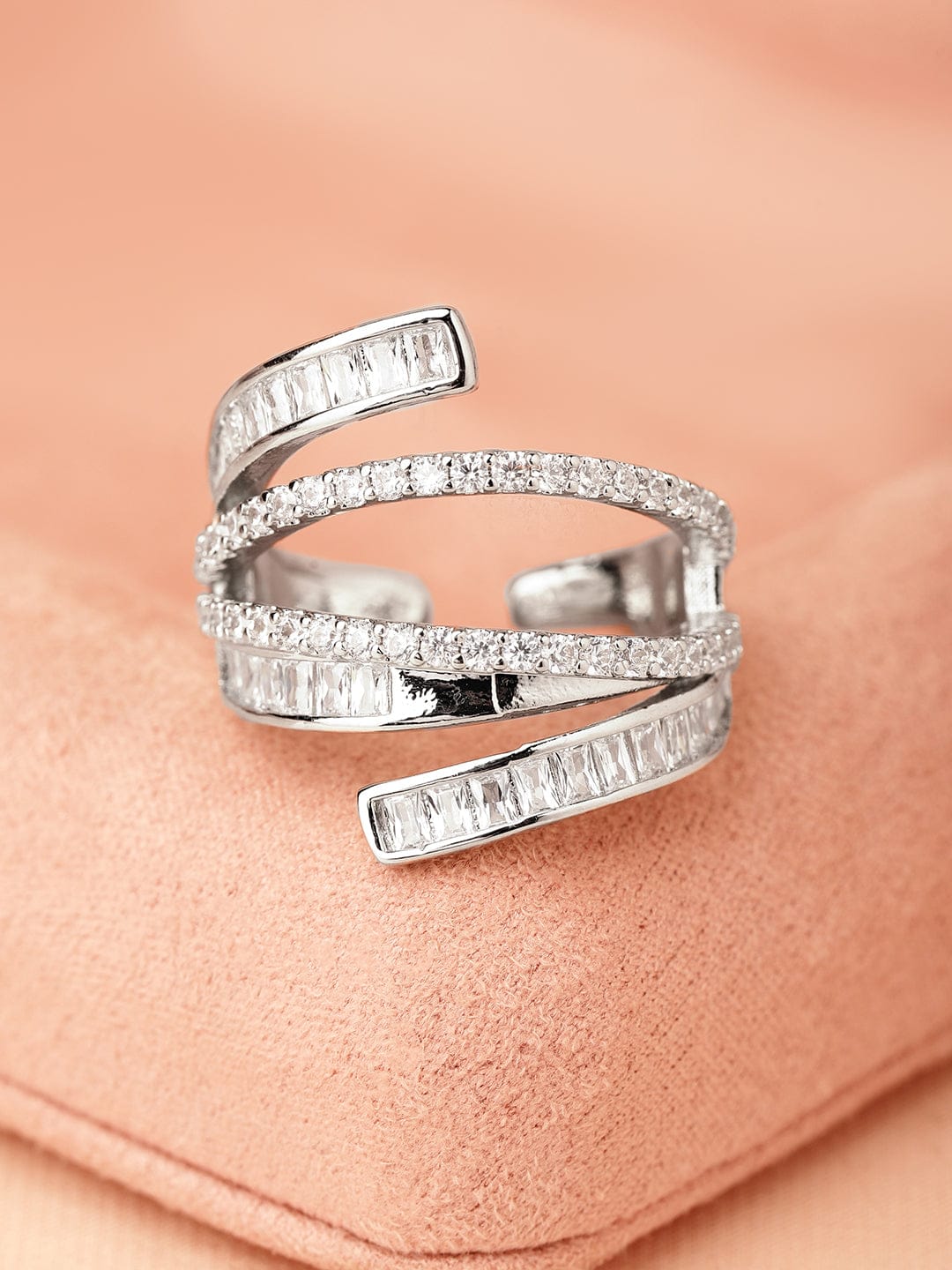 Multi-Layered American Diamond Zirconia Ring Silver