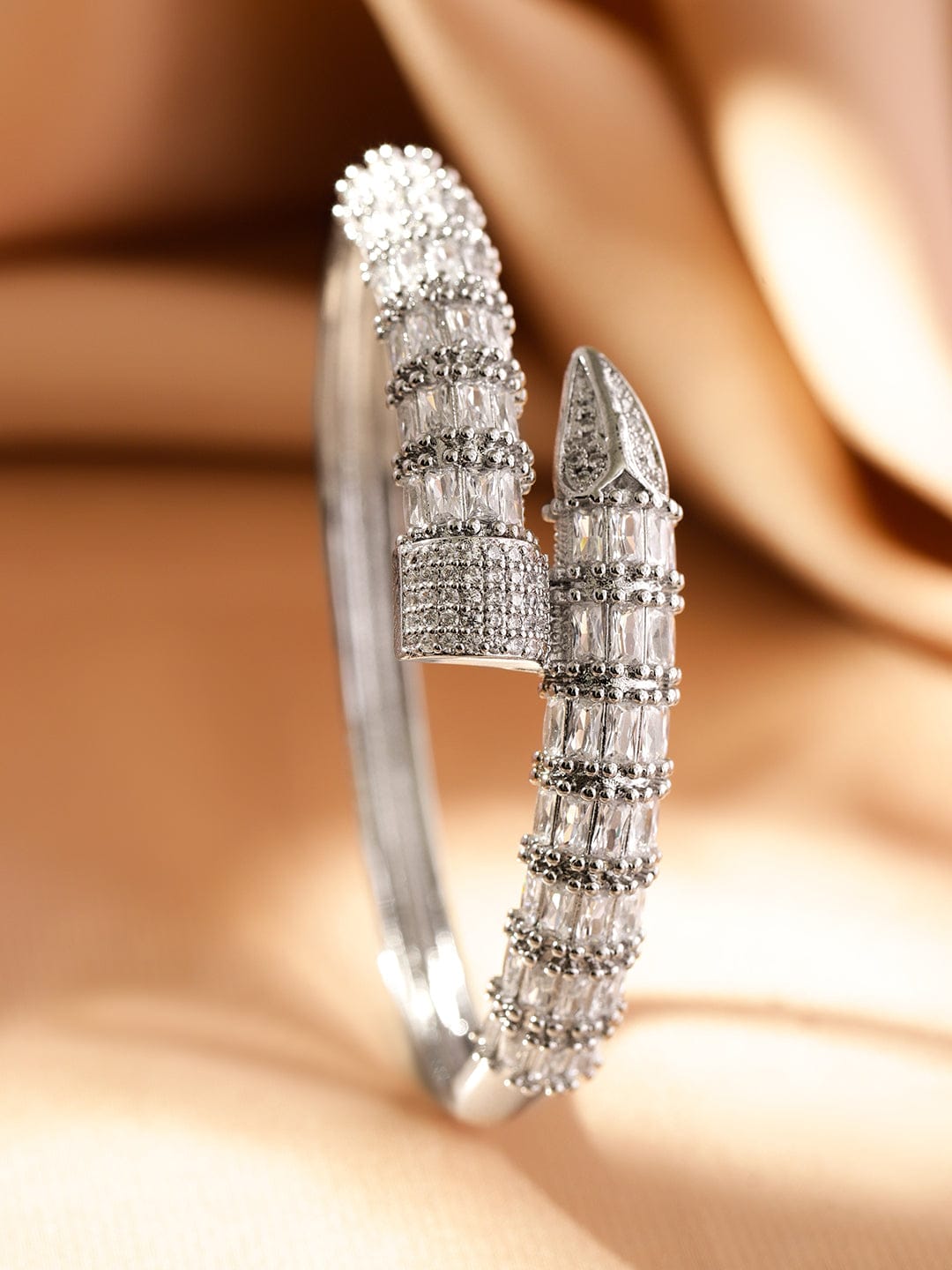 Rubans Rhodium-Plated Baguette-Cut Cubic Zirconia Openable Serphant Bracelet Silver