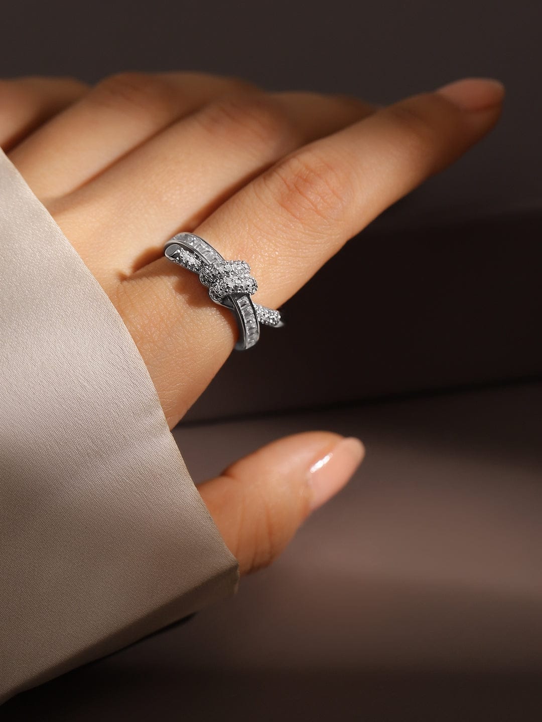American Diamond Zirconia Sleek Knot Ring Silver