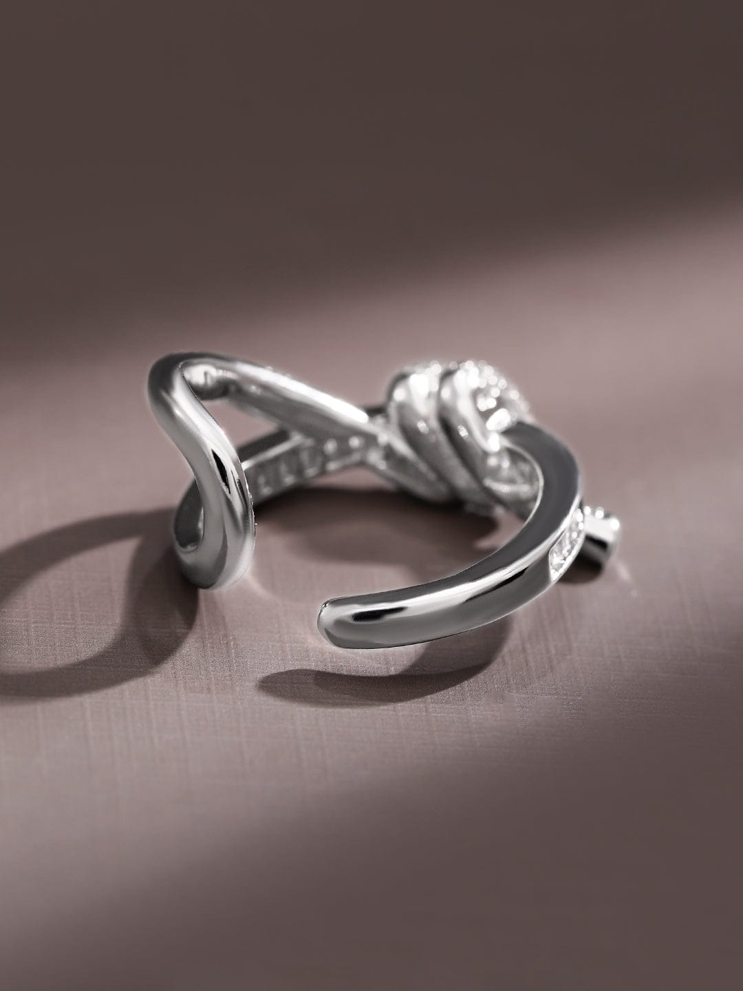 American Diamond Zirconia Sleek Knot Ring Silver