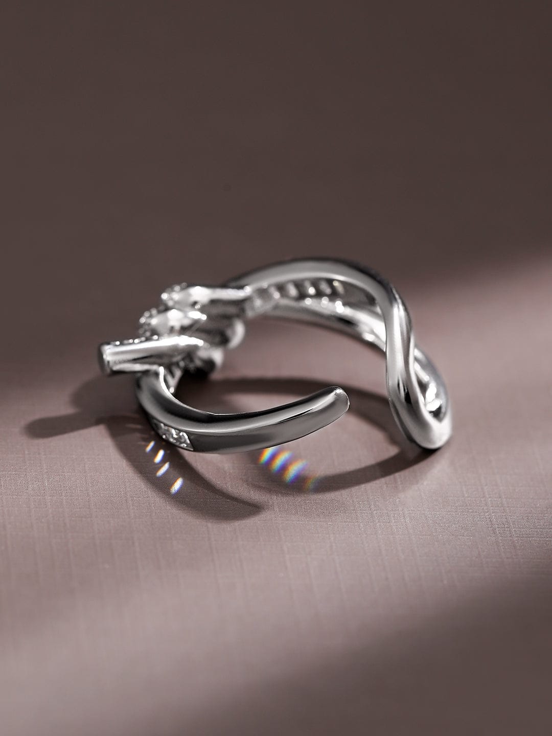 American Diamond Zirconia Sleek Knot Ring Silver