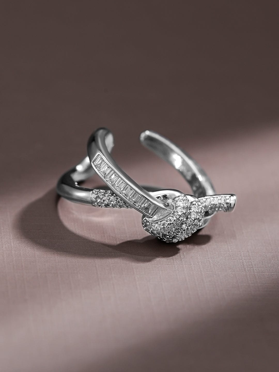 American Diamond Zirconia Sleek Knot Ring Silver