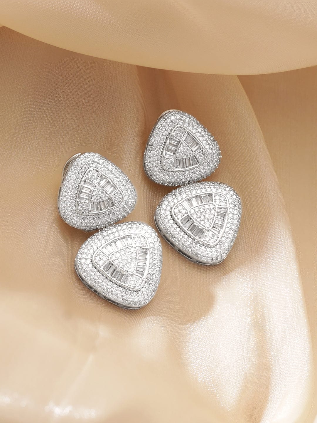 Soft Curve Triad American Diamond Zirconia Drops Silver