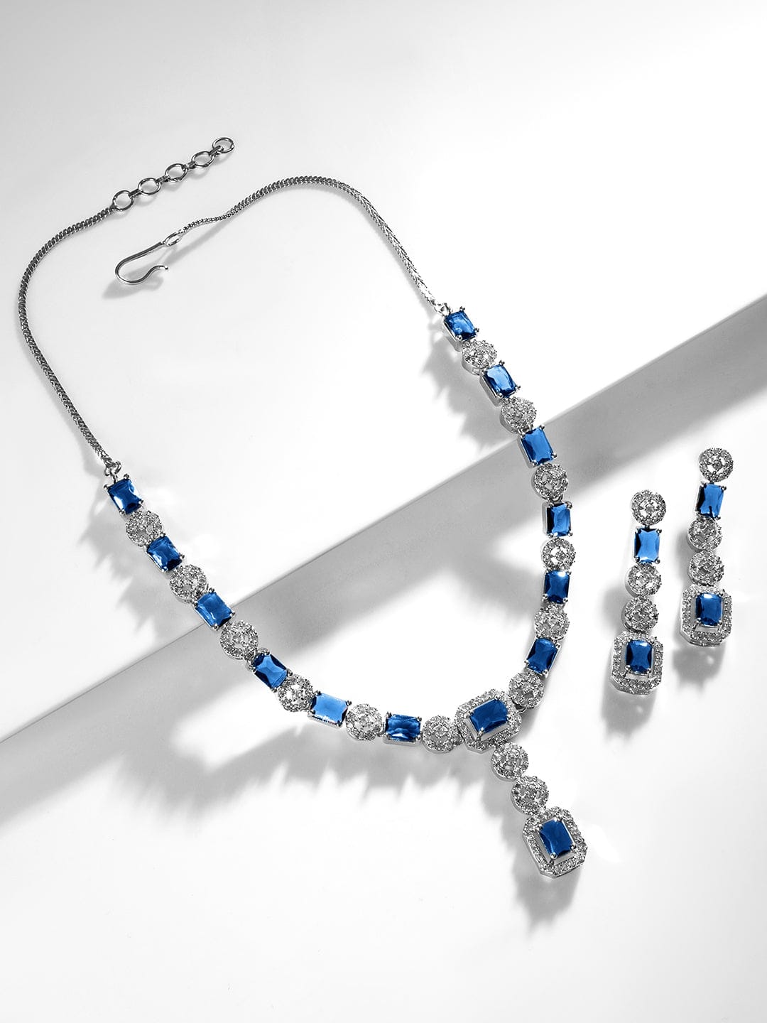 Blue American Diamond Zirconia Studded Necklace Set フリーサイズ