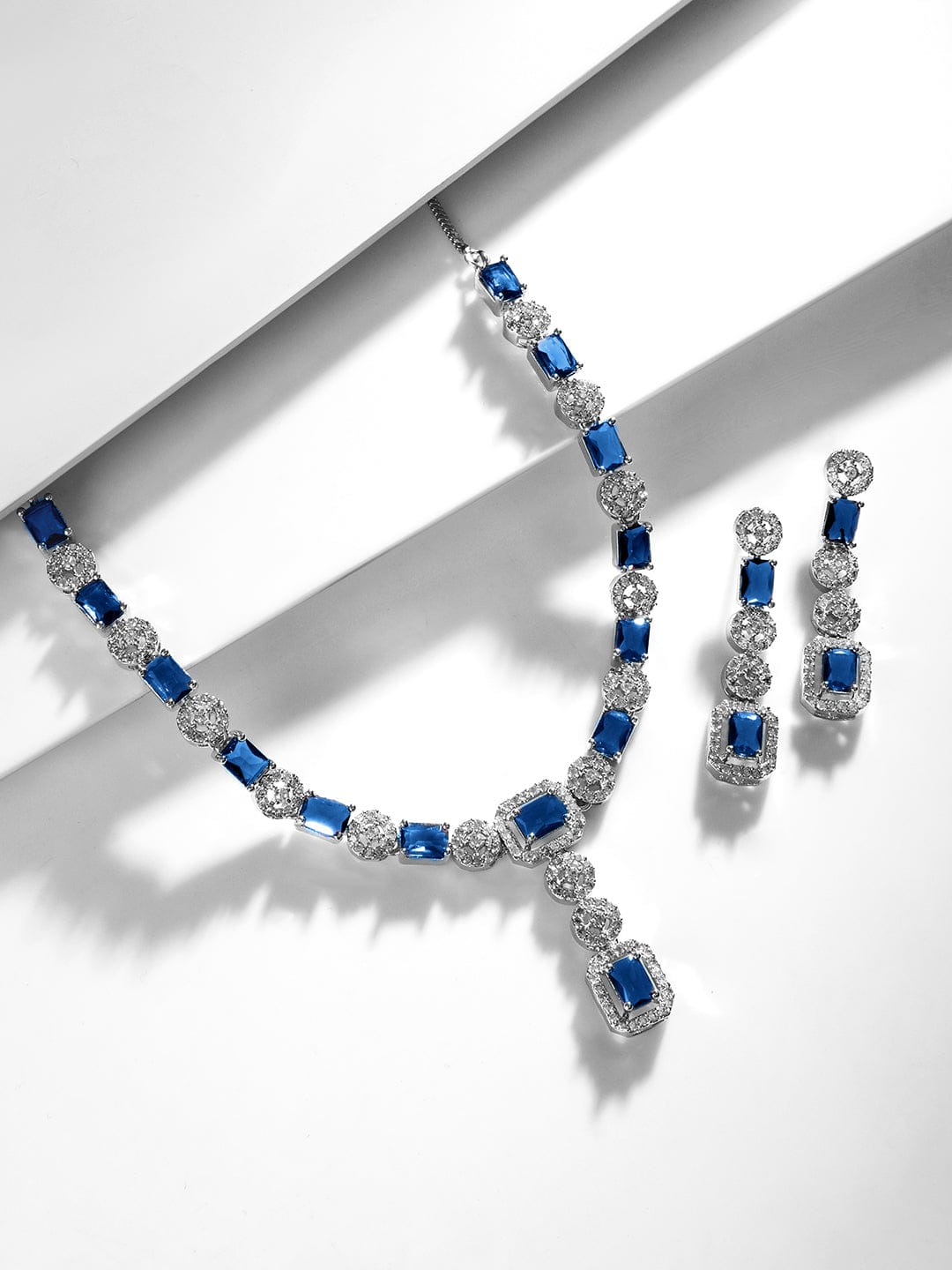 Blue American Diamond Zirconia Studded Necklace Set フリーサイズ