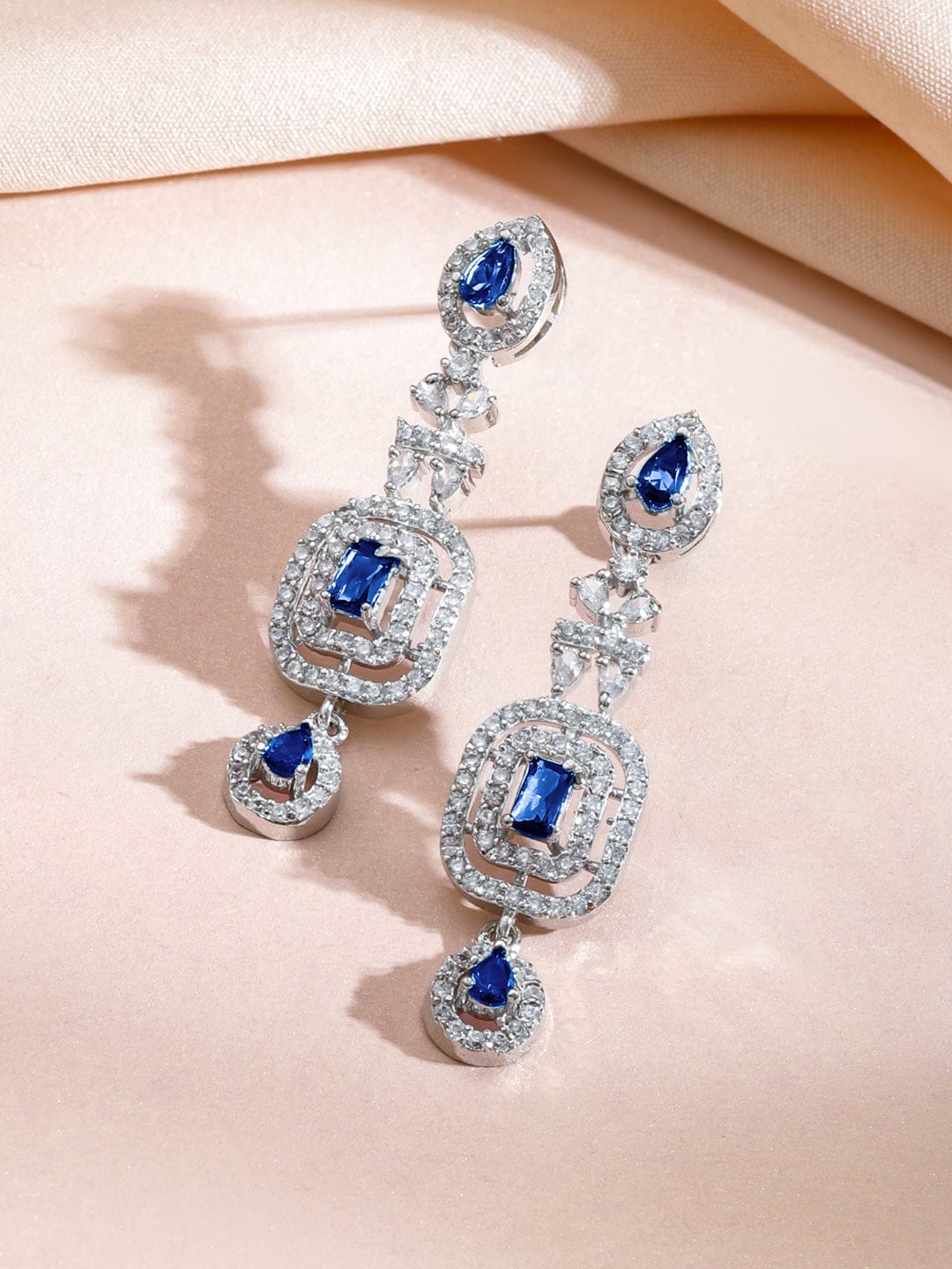 American Diamond Zirconia Blue Teardrop Necklace Set フリーサイズ