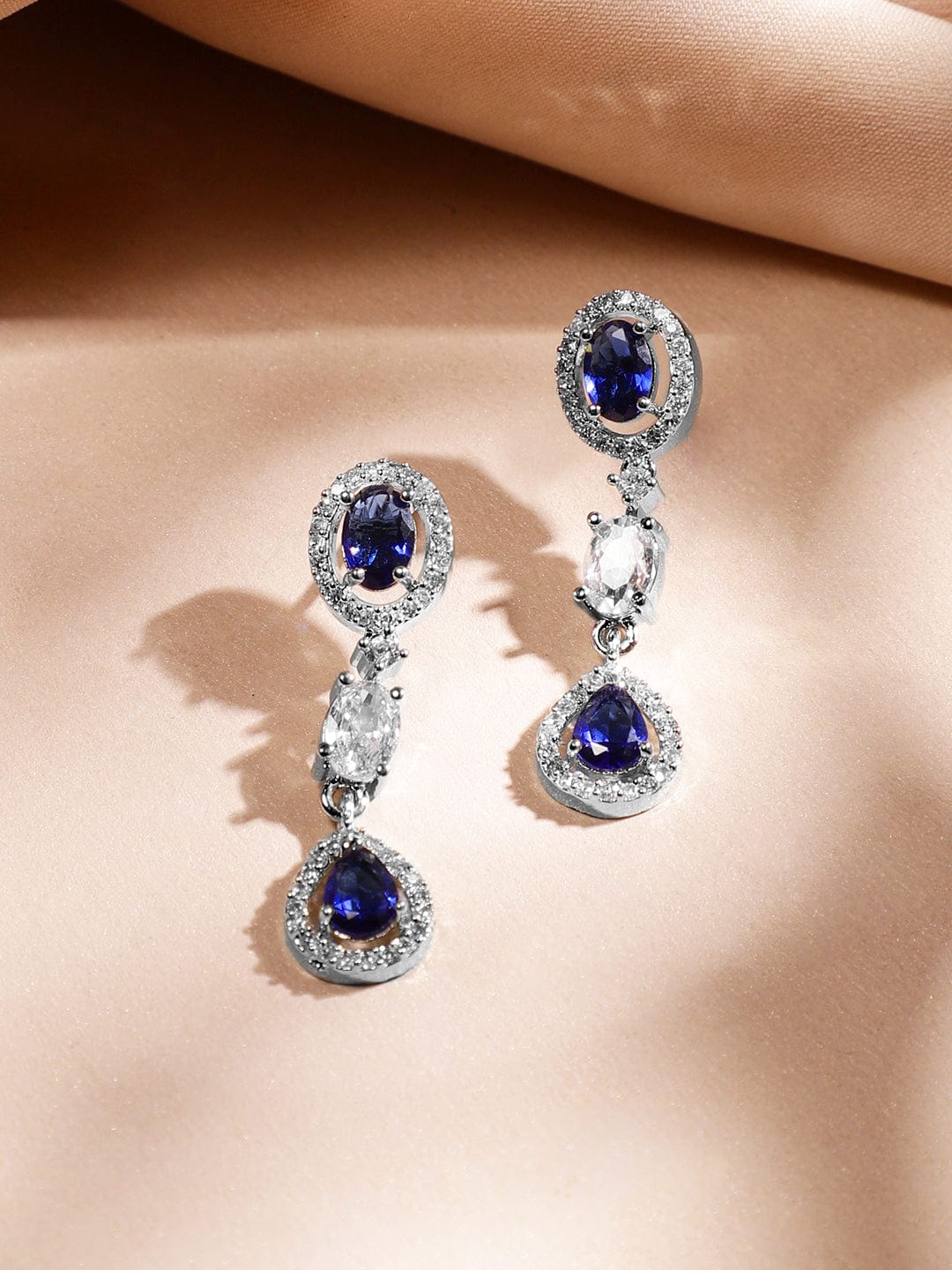 Blue American Diamond Zirconia Layered Necklace Set フリーサイズ