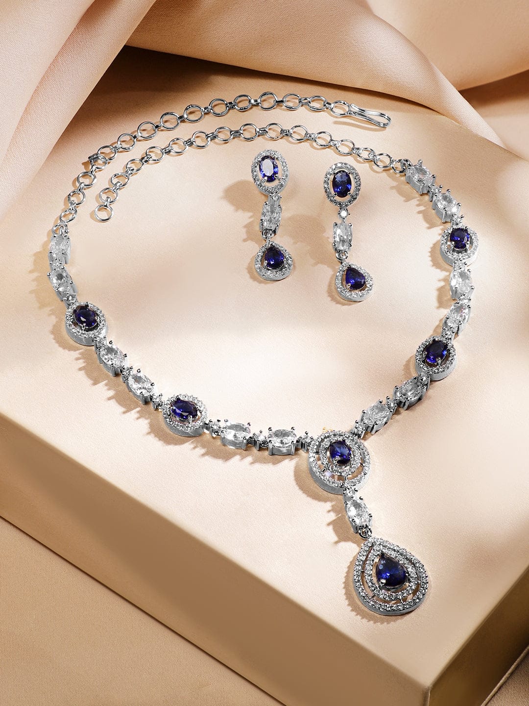Blue American Diamond Zirconia Layered Necklace Set フリーサイズ