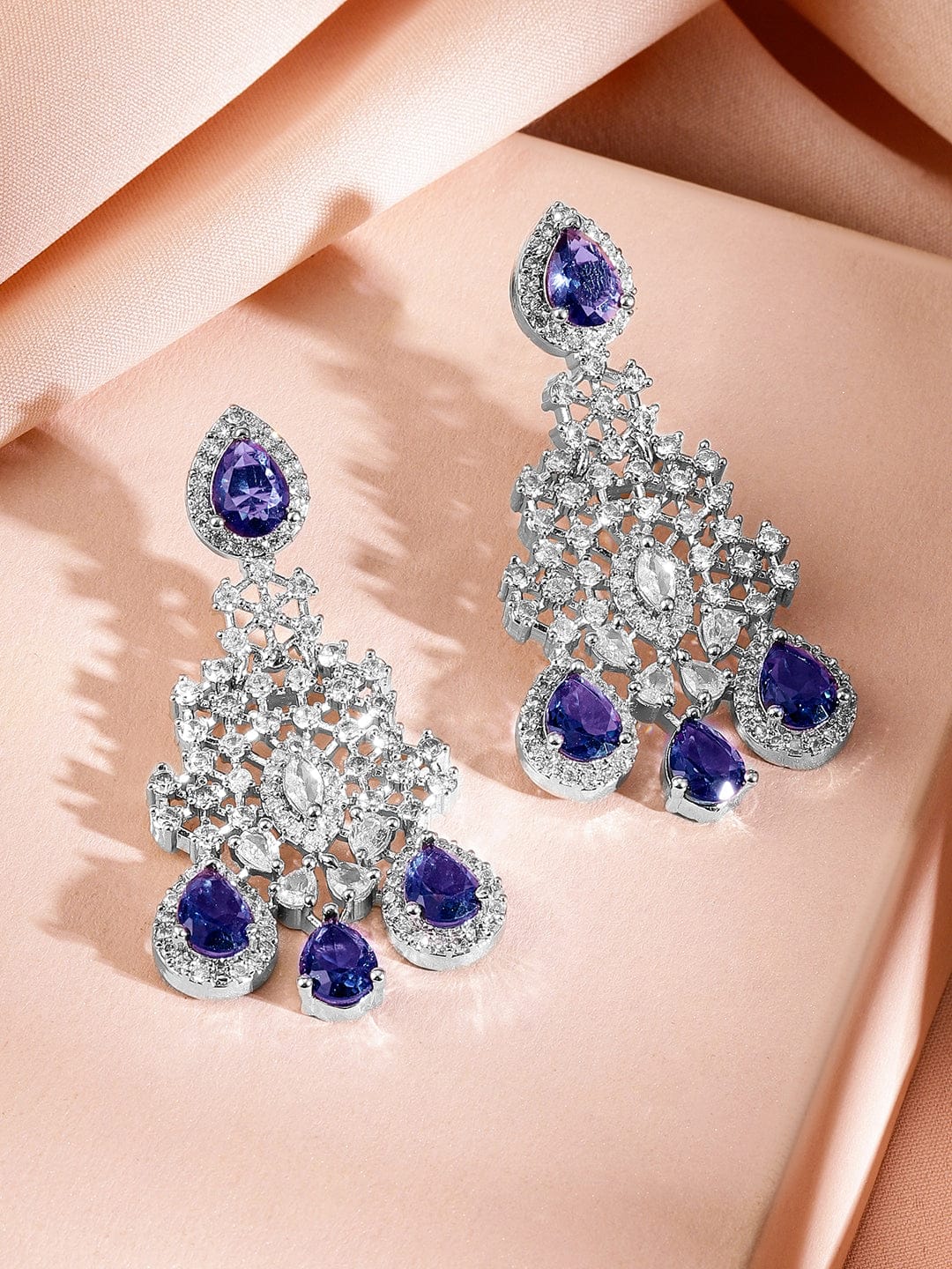 American Diamond Zirconia Blue Necklace Set Blue