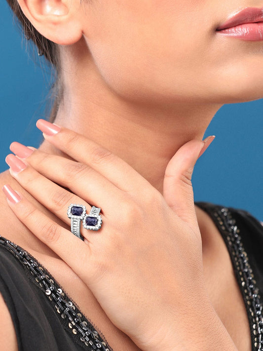 Blue Studded American Diamond Zirconia Ring フリーサイズ