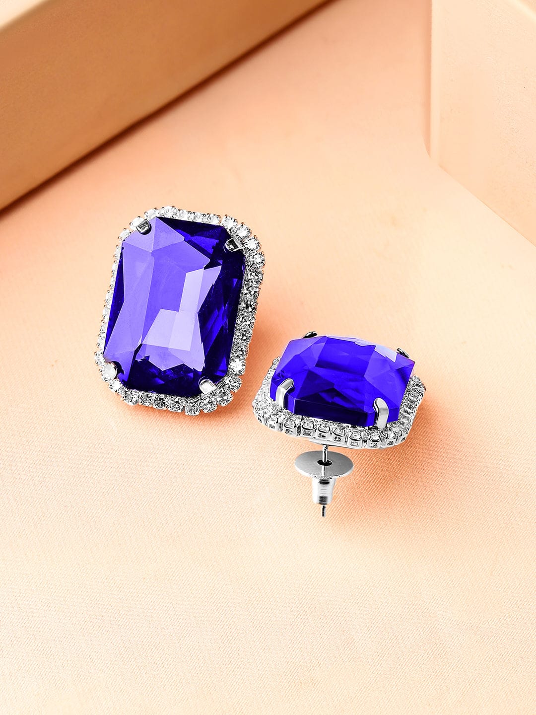 【Rubans】 Rhodium Plated Blue Crystal Halo Stud Earrings｜ロジウムメッキ ブルークリスタル ヘイロー スタッドイヤリング