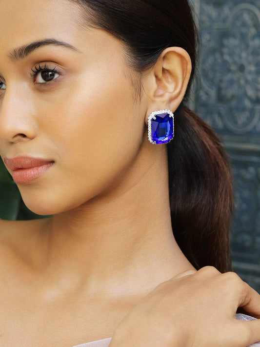 【Rubans】 Rhodium Plated Blue Crystal Halo Stud Earrings｜ロジウムメッキ ブルークリスタル ヘイロー スタッドイヤリング