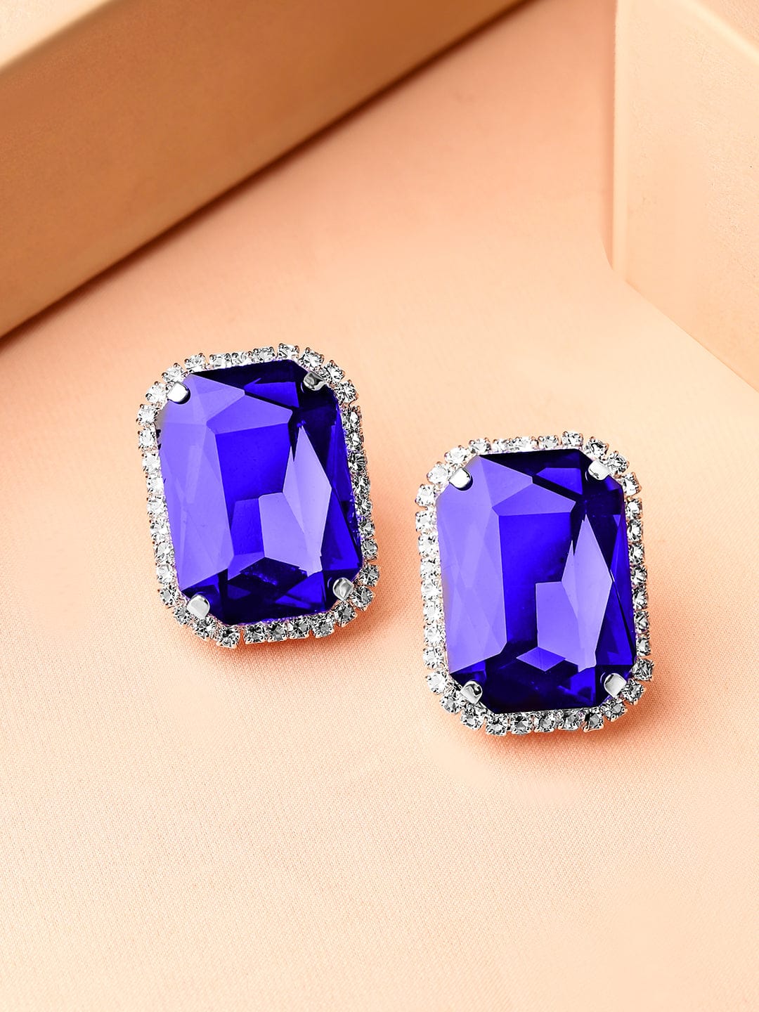 【Rubans】 Rhodium Plated Blue Crystal Halo Stud Earrings｜ロジウムメッキ ブルークリスタル ヘイロー スタッドイヤリング