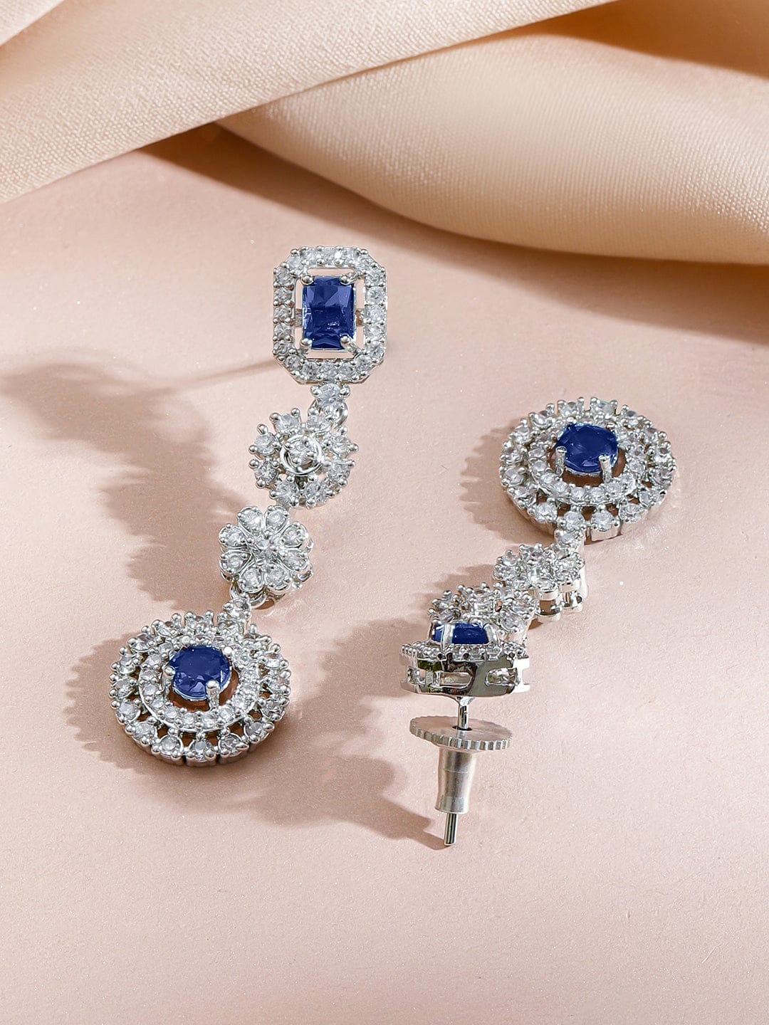 American Diamond Zirconia Floral Blue Necklace Set フリーサイズ