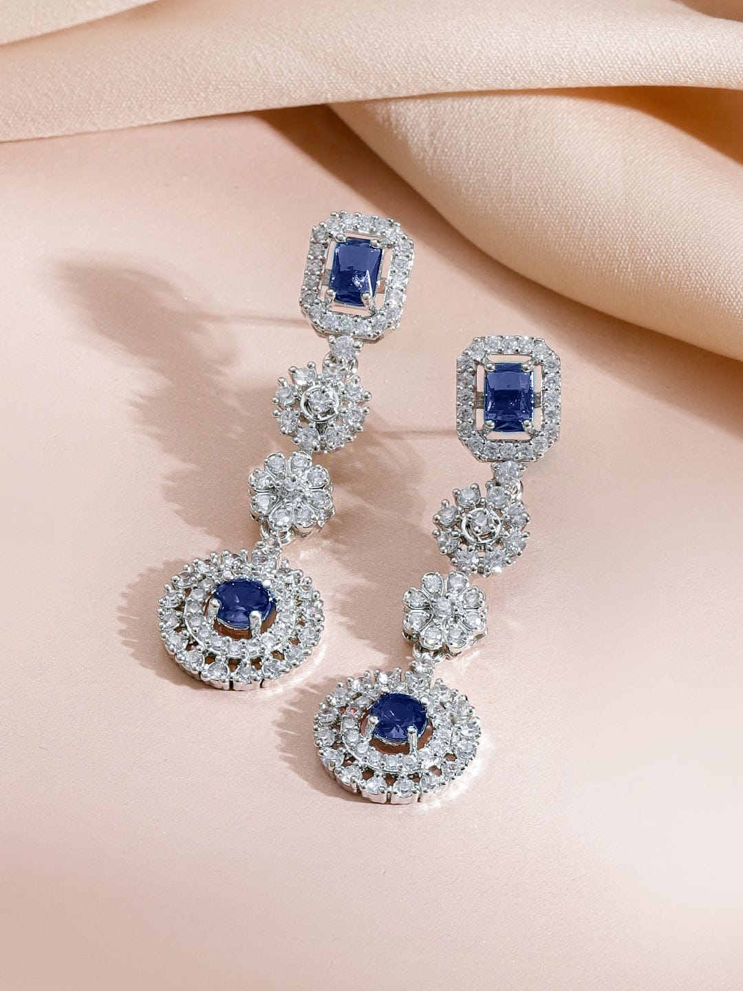 American Diamond Zirconia Floral Blue Necklace Set フリーサイズ