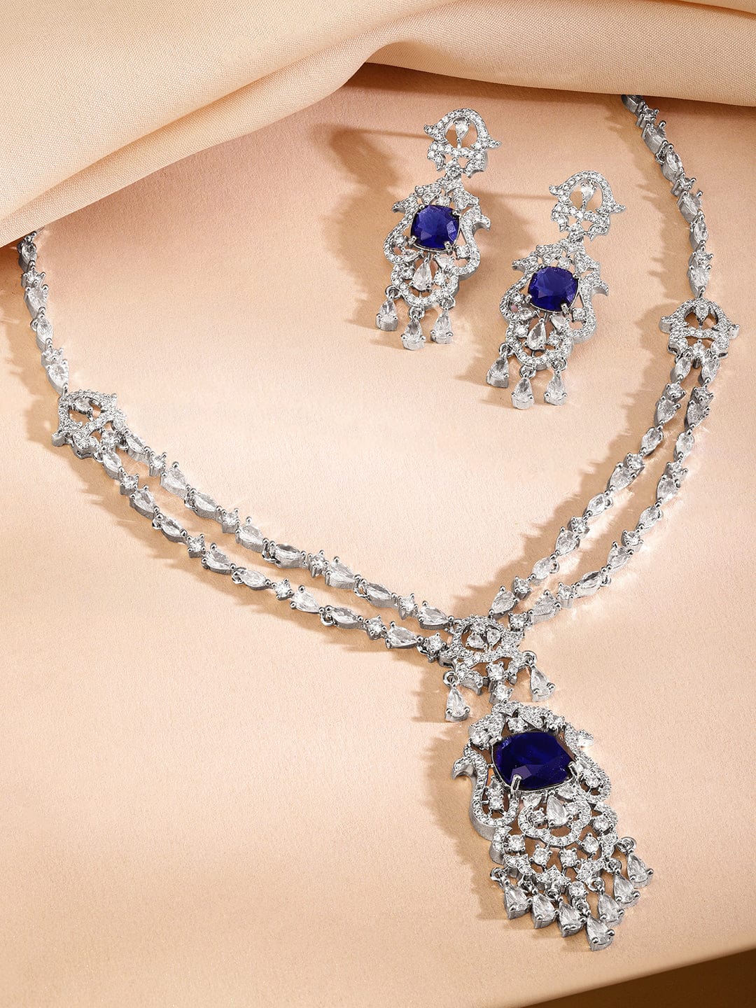 Blue Necklace Set With American Diamond Zirconia フリーサイズ