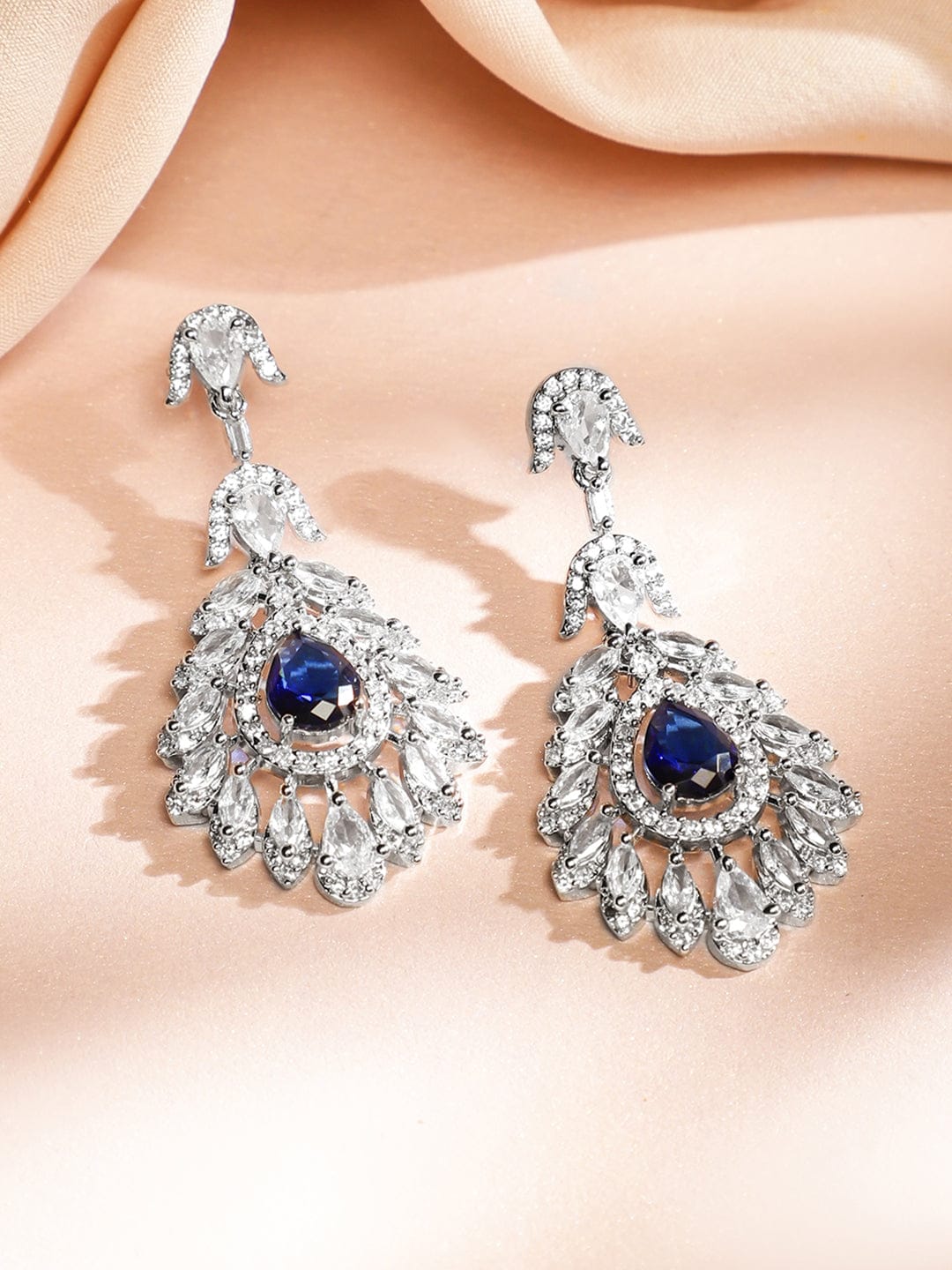 Blue Teardrop Necklace Set with American Diamond Zirconia Blue