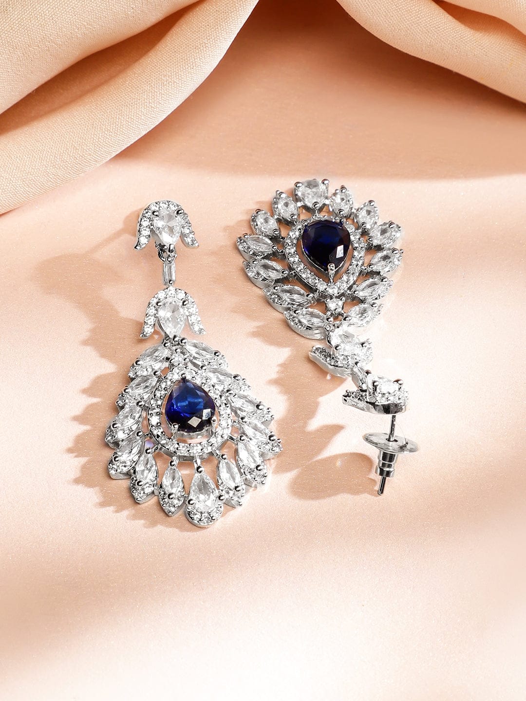 Blue Teardrop Necklace Set with American Diamond Zirconia Blue