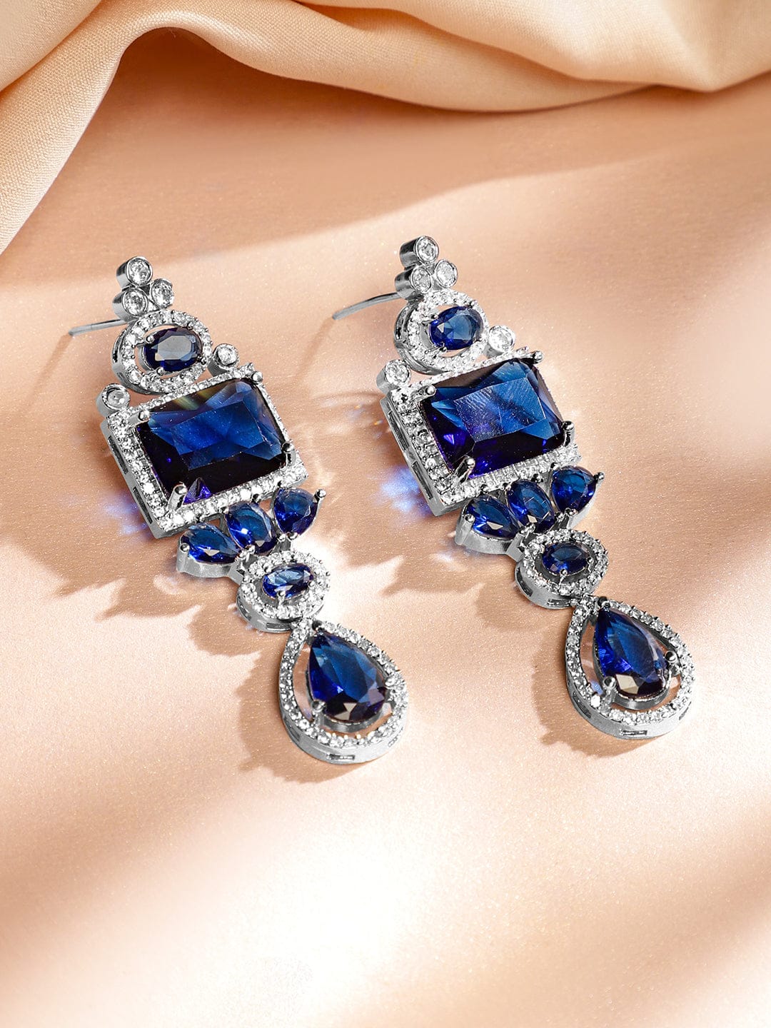 Blue Studded Necklace Set with American Diamond Zirconia Blue