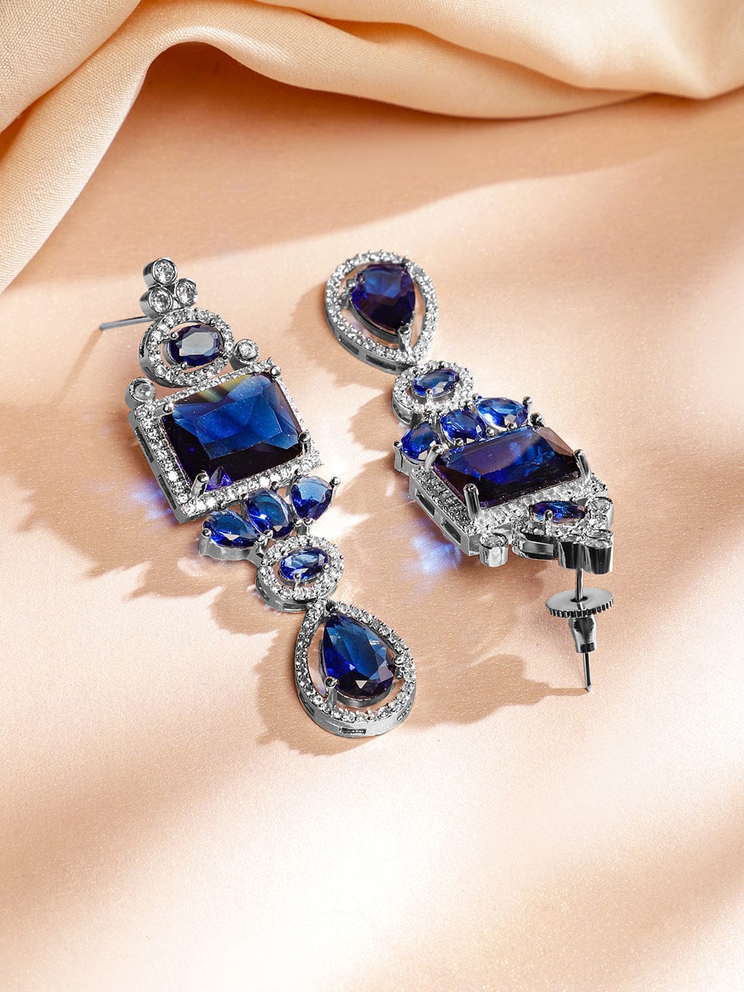 Blue Studded Necklace Set with American Diamond Zirconia Blue