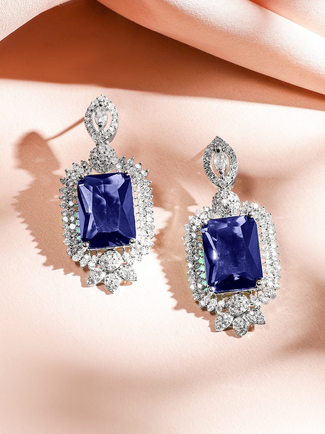 Blue American Diamond Zirconia Short Necklace Set Blue