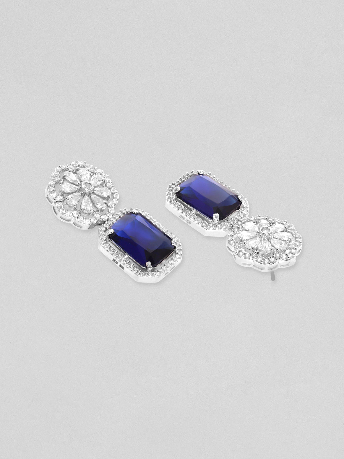 Royal Aura Blue Stone Drop Earrings Silver::Blue